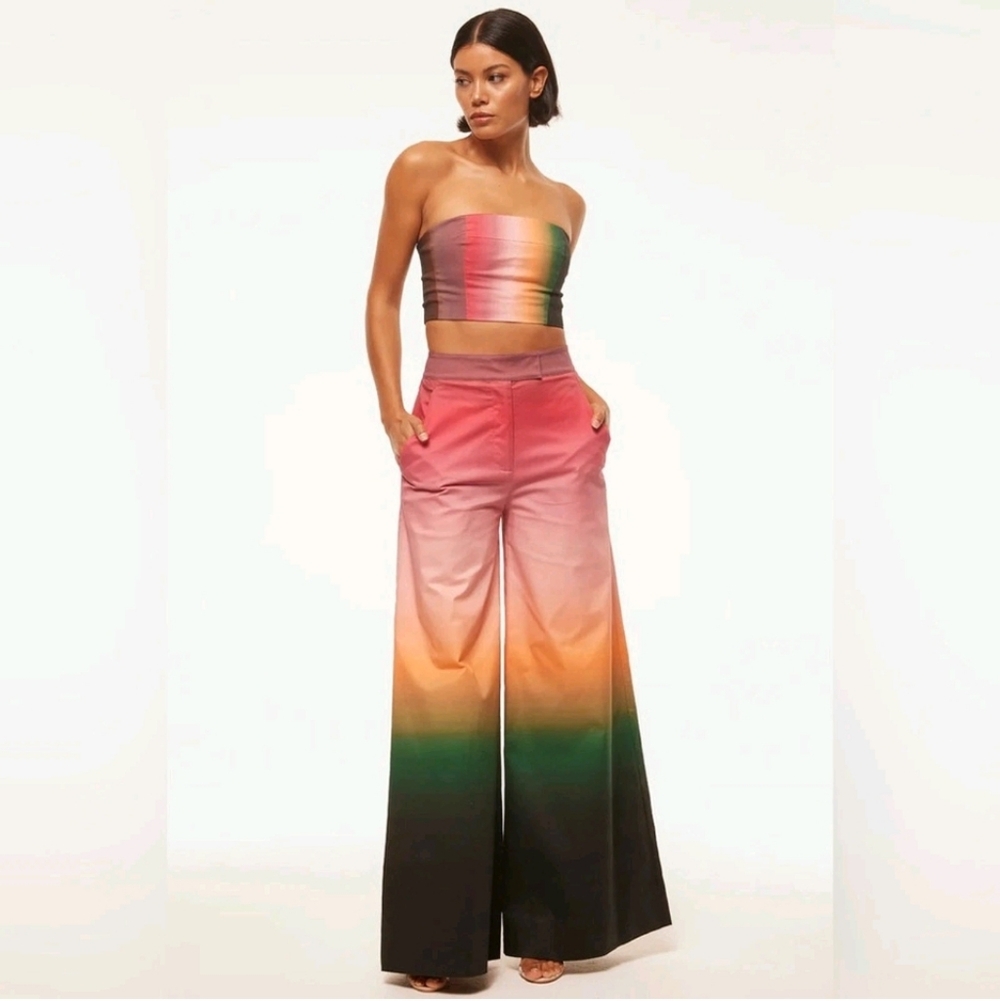 MISA Los Angeles Nico Ombre High-Rise Wide-Leg Poplin Trouser Pants Size XS NWT